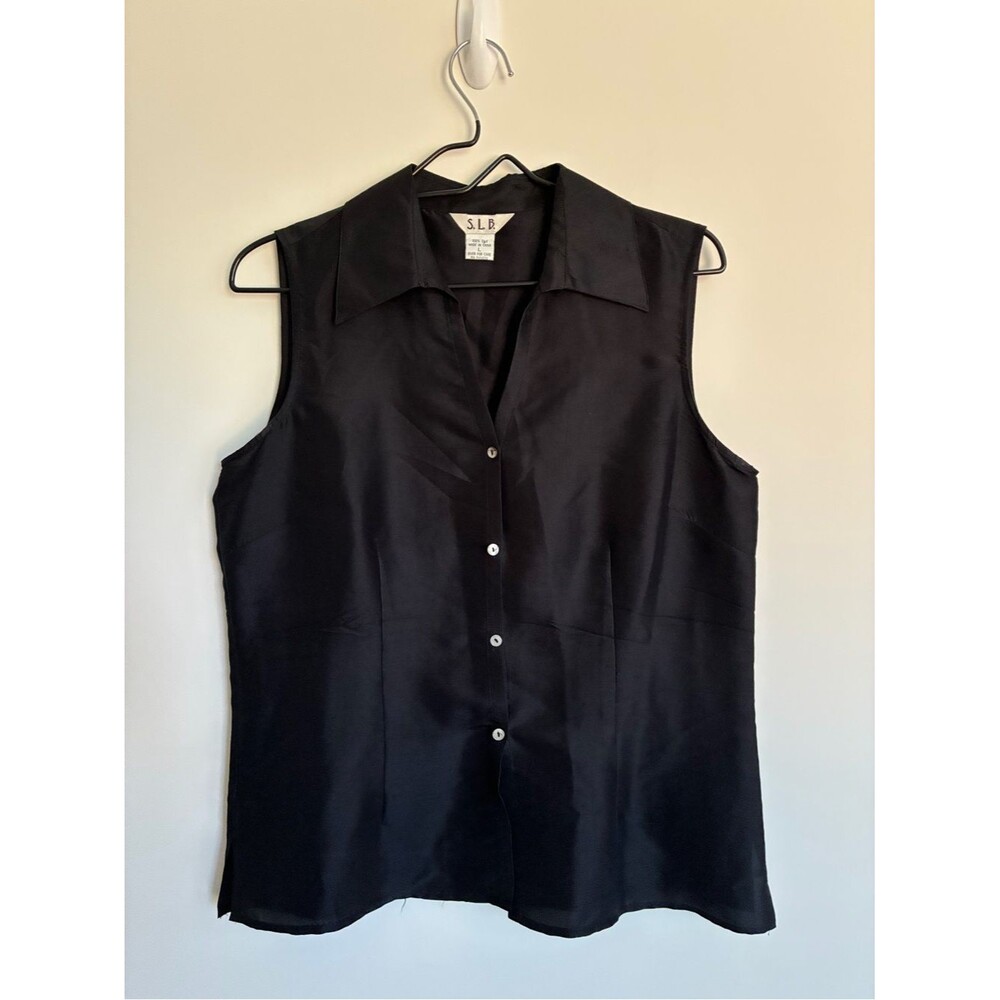 SLB Silk Sleeveless Black Button-Down Shirt size large